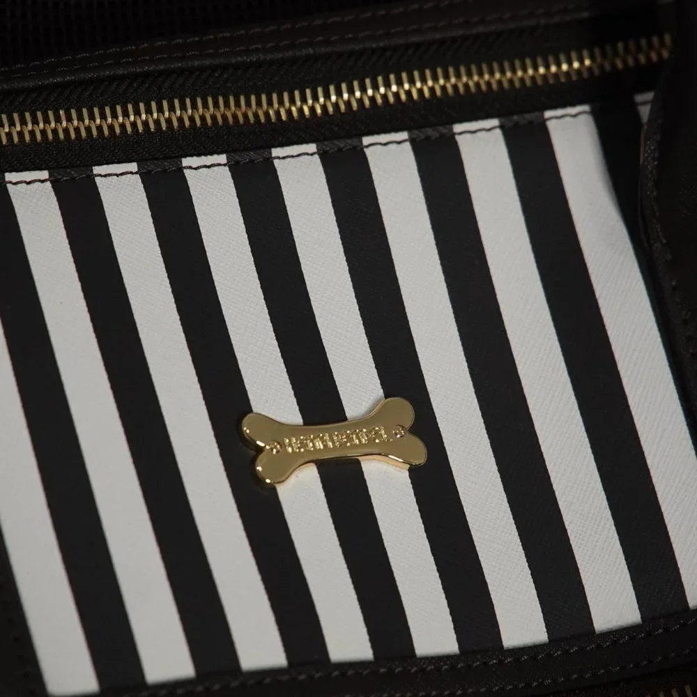 Henri Bendel Brown Stripe Pet Carrier Leather - Limited Edition
